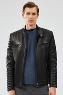 Lyon Men's Black Hooded Leather Jacket | Derimod Lyon Men's Black Hooded Leather Jacket | Derimod