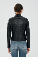 Kylie Women's Black Short Leather Jacket | Derimod Kylie Women's Black Short Leather Jacket | Derimod