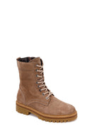 Woman Mink Zip Closure Charm Detailed Thick Sole Suede Combat Boots | Derimod Woman Mink Zip Closure Charm Detailed Thick Sole Suede Combat Boots | Derimod