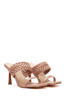 Women's Beige Knitted Heeled Slippers | Derimod Women's Beige Knitted Heeled Slippers | Derimod