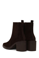 Woman Brown Zip Closure Chunky Heeled Suede Boots | Derimod Woman Brown Zip Closure Chunky Heeled Suede Boots | Derimod