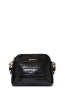 Women's Black Long Strap Crocodile Patterned Crossbody Bag | Derimod Women's Black Long Strap Crocodile Patterned Crossbody Bag | Derimod