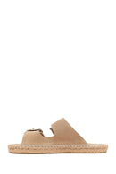 Women's Beige Buckled Suede Leather Espadrille Slippers | Derimod Women's Beige Buckled Suede Leather Espadrille Slippers | Derimod