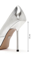 Kadın Gri İnce Topuklu Metalik Deri Stiletto | Derimod Kadın Gri İnce Topuklu Metalik Deri Stiletto | Derimod