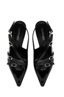 Women's Black Open Back Thin Heel Patent Leather Shoes | Derimod Women's Black Open Back Thin Heel Patent Leather Shoes | Derimod