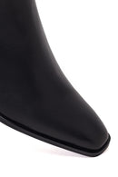 Woman Black Zip Closure Short Thick-Heeled Leather Cowboy Boots | Derimod Woman Black Zip Closure Short Thick-Heeled Leather Cowboy Boots | Derimod