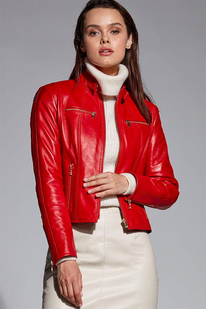 Alexa Kadın Kırmızı Kısa Deri Ceket 21SGE59071M | Derimod