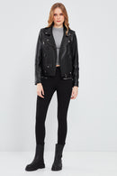 Egoist Women's Black Biker Leather Jacket | Derimod Egoist Women's Black Biker Leather Jacket | Derimod