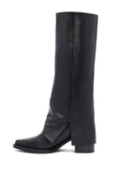 Woman Black Chunky Heels Leather Boot | Derimod Woman Black Chunky Heels Leather Boot | Derimod
