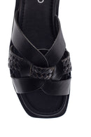 Women's Leather Knit Detailed Slippers | Derimod Women's Leather Knit Detailed Slippers | Derimod