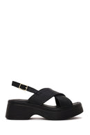 Woman Black Thick-Soled Leather Sandal | Derimod Woman Black Thick-Soled Leather Sandal | Derimod