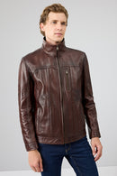Bruno Men's Brown Leather Jacket | Derimod Bruno Men's Brown Leather Jacket | Derimod