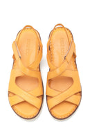 Kadın Sarı Deri Comfort Sandalet | Derimod Kadın Sarı Deri Comfort Sandalet | Derimod