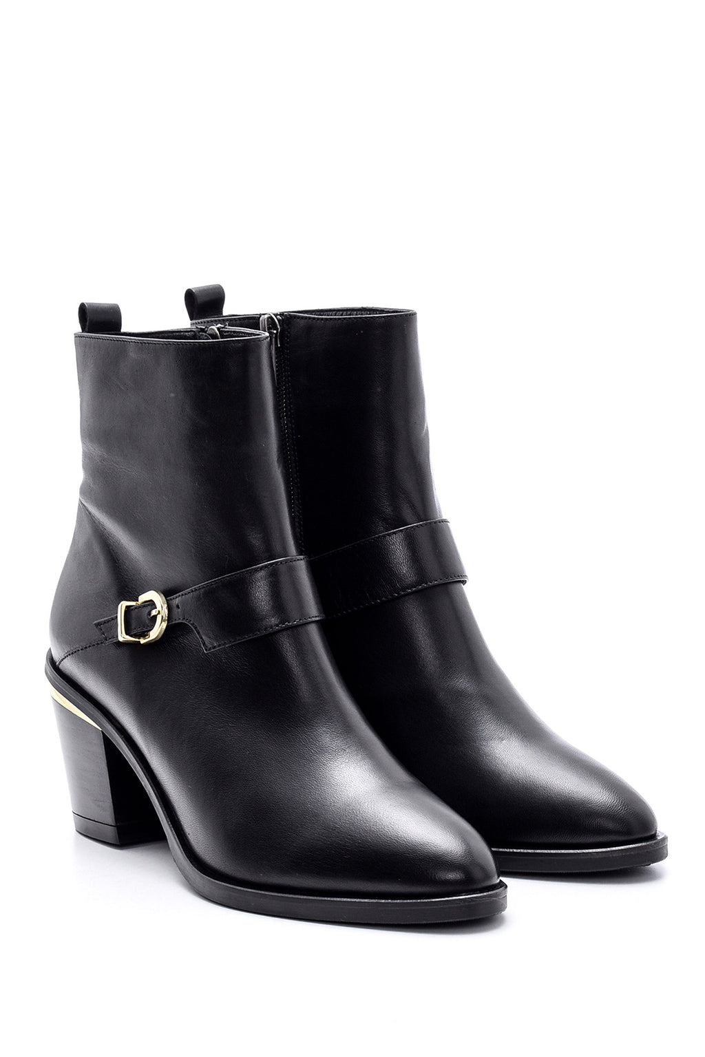 Kadın Toka Detaylı Deri Topuklu Bot