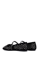 Women's Black Buckled Stoned Leather Ballerinas | Derimod Women's Black Buckled Stoned Leather Ballerinas | Derimod