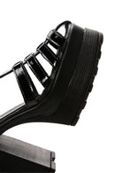 Women's Leather Patent Leather Thick Heeled Platform Sandals | Derimod Women's Leather Patent Leather Thick Heeled Platform Sandals | Derimod