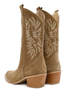 Women's Mink Suede Leather Heeled Cowboy Boots | Derimod Women's Mink Suede Leather Heeled Cowboy Boots | Derimod