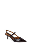 Woman Brown Open-Back Thin-Heeled Croc-Embossed Leather Shoes | Derimod Woman Brown Open-Back Thin-Heeled Croc-Embossed Leather Shoes | Derimod