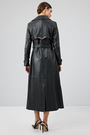 Jenny -X Women's Black Belt Detailed Leather Trench Coat | Derimod Jenny -X Women's Black Belt Detailed Leather Trench Coat | Derimod