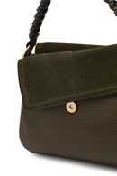 Woman Khaki Long-Strap Suede Shoulder Bag | Derimod Woman Khaki Long-Strap Suede Shoulder Bag | Derimod