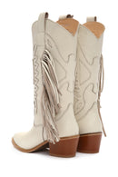 Women's Cream Thick Heeled Leather Cowboy Boots | Derimod Women's Cream Thick Heeled Leather Cowboy Boots | Derimod