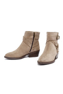 Woman Beige Zippered Suede Leather Cowboy Boots | Derimod Woman Beige Zippered Suede Leather Cowboy Boots | Derimod