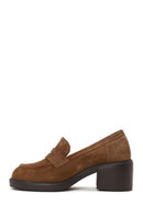 Woman Tan Chunky-Heel Suede Loafer | Derimod Woman Tan Chunky-Heel Suede Loafer | Derimod