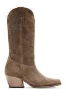 Women's Camel Suede Leather Cowboy Western Heeled Boots | Derimod Women's Camel Suede Leather Cowboy Western Heeled Boots | Derimod