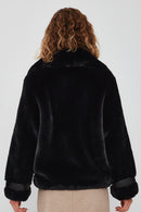 Anabel Women's Black Teddy Leather Jacket | Derimod Anabel Women's Black Teddy Leather Jacket | Derimod