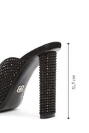 Women's Black Thick High Heeled Stoned Leather Slippers | Derimod Women's Black Thick High Heeled Stoned Leather Slippers | Derimod