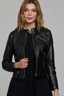 Sonia Women's Black Short Leather Jacket | Derimod Sonia Women's Black Short Leather Jacket | Derimod