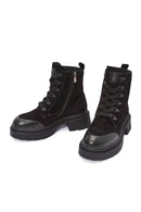 Women's Black Zippered Suede Leather Combat Boots | Derimod Women's Black Zippered Suede Leather Combat Boots | Derimod