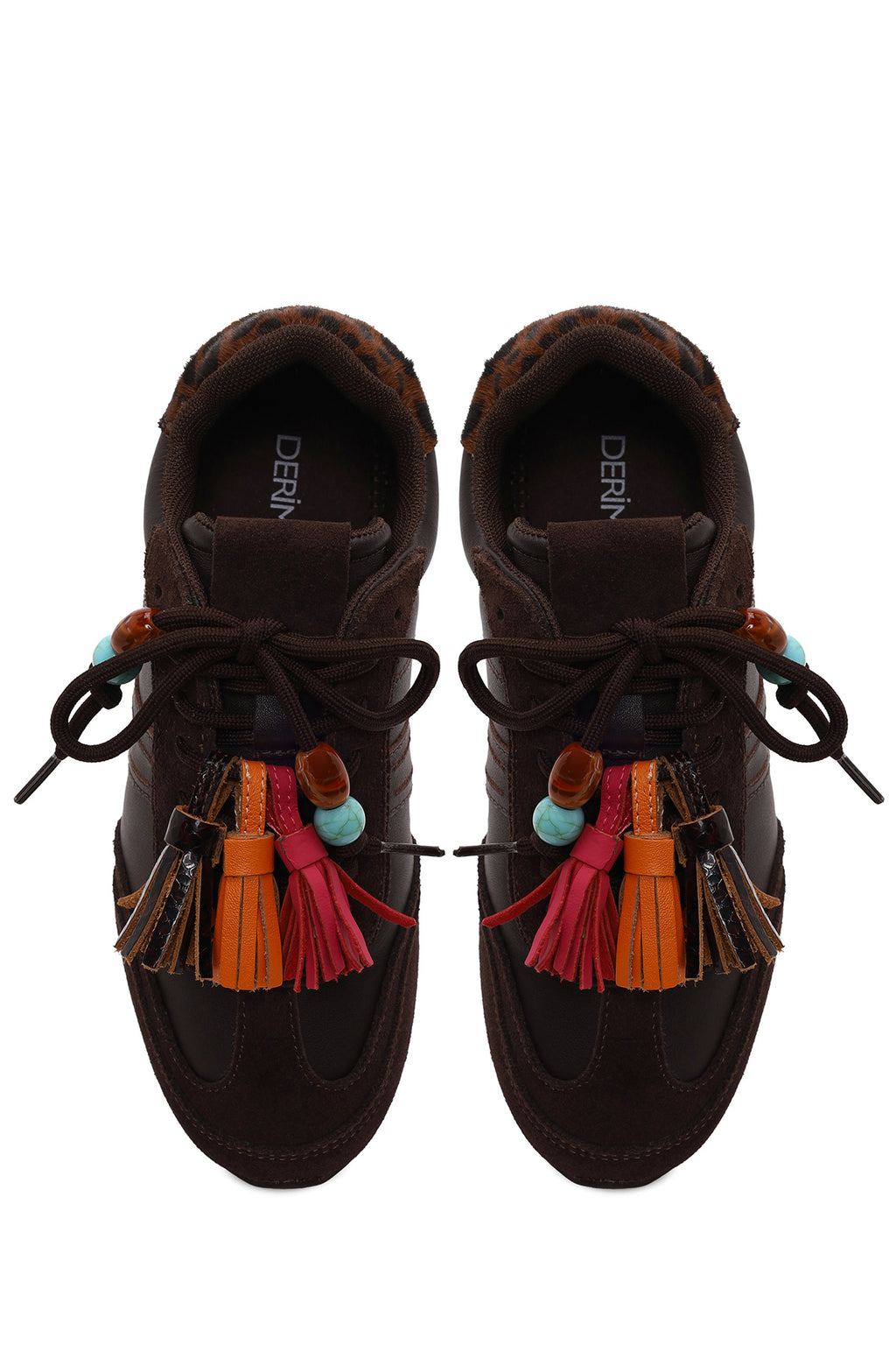 Kadın Kahverengi Bağcıklı Charmlı Leopar Deri Sneaker