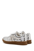 Women's Silver Lace-Up Metallic Sneakers | Derimod Women's Silver Lace-Up Metallic Sneakers | Derimod