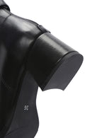Women's Black Thick Heeled Zippered Leather Boots | Derimod Women's Black Thick Heeled Zippered Leather Boots | Derimod