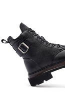 Woman Black Lace-Up Zip Closure Leather Combat Boots | Derimod Woman Black Lace-Up Zip Closure Leather Combat Boots | Derimod