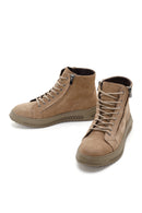 Men's Beige Nubuck Leather Zippered Casual Boots | Derimod Men's Beige Nubuck Leather Zippered Casual Boots | Derimod