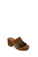 Woman Multicolored Thick-Heeled Suede Slipper | Derimod Woman Multicolored Thick-Heeled Suede Slipper | Derimod
