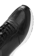 Erkek Siyah Kroko Desenli Bağcıklı Deri Sneaker | Derimod Erkek Siyah Kroko Desenli Bağcıklı Deri Sneaker | Derimod