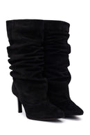 Woman Black Thin High-Heeled Suede Boots | Derimod Woman Black Thin High-Heeled Suede Boots | Derimod