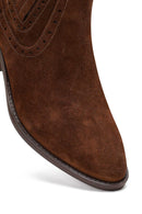Woman Taba Suet Leather Cowboy Boots | Derimod Woman Taba Suet Leather Cowboy Boots | Derimod