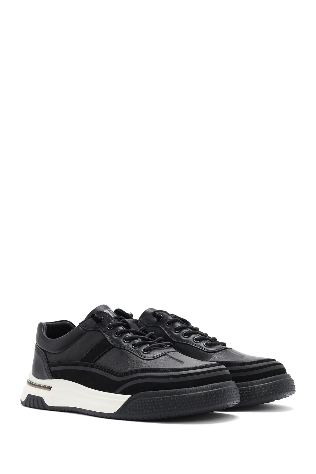 Erkek Siyah Bağcıklı Deri Sneaker