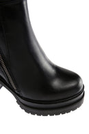 Women's Black Leather Zippered Platform Heeled Boots | Derimod Women's Black Leather Zippered Platform Heeled Boots | Derimod