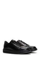 Male Black Lace-Up Thick-Soled Leather Sneaker | Derimod Male Black Lace-Up Thick-Soled Leather Sneaker | Derimod