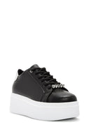 Women's Black Lace-Up Thick Soled Sneaker | Derimod Women's Black Lace-Up Thick Soled Sneaker | Derimod