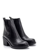 Women's Crocodile Patterned Heeled Leather Boots | Derimod Women's Crocodile Patterned Heeled Leather Boots | Derimod