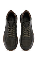 Men's Green Lace-Up Leather Casual Sneakers | Derimod Men's Green Lace-Up Leather Casual Sneakers | Derimod