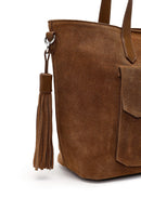 Woman Tan Long-Strap Suede Shoulder Bag | Derimod Woman Tan Long-Strap Suede Shoulder Bag | Derimod
