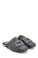 Women's Stone Detailed Straw Slippers | Derimod Women's Stone Detailed Straw Slippers | Derimod