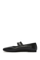 Women's Black Double Buckled Leather Ballerinas | Derimod Women's Black Double Buckled Leather Ballerinas | Derimod